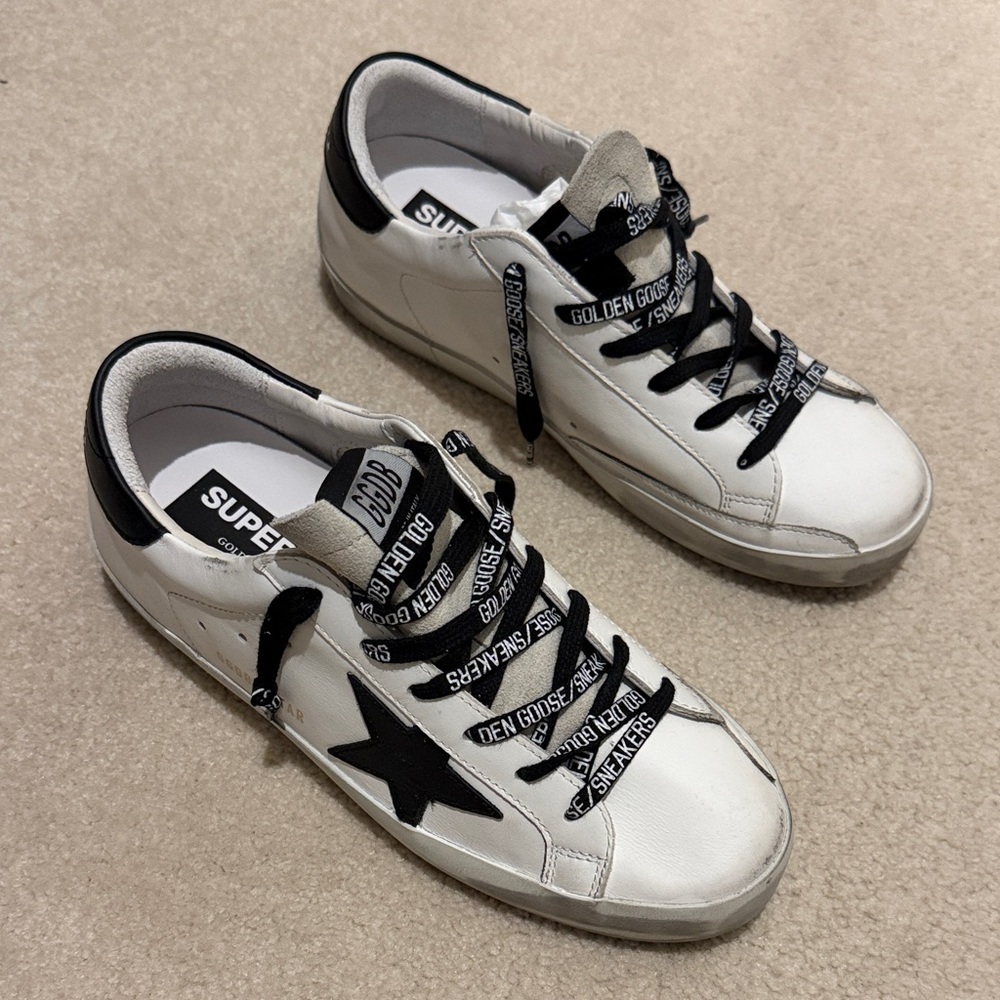 Golden Goose White and Black Star Sneakers